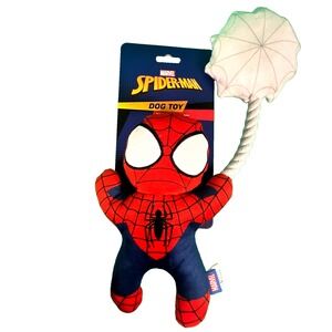 Marvel Spider-Man Dog Toy Plush Squeaker Rope Web Tug Toy Red Blue 12.5 Inch